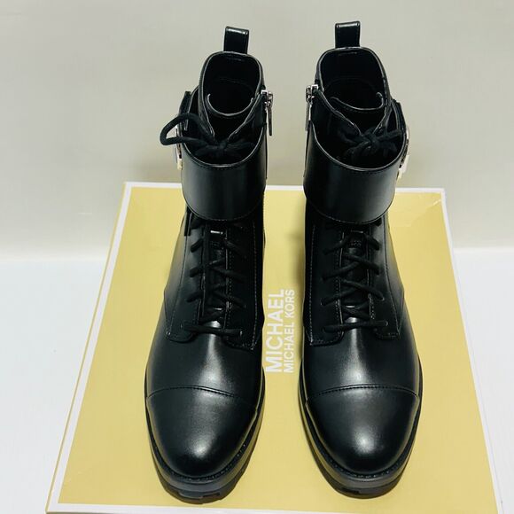 Michael Kors Tatum US 9.5 M Combat Boots Black Faux Leather Ankle Zip NIB $225 - Picture 6 of 13